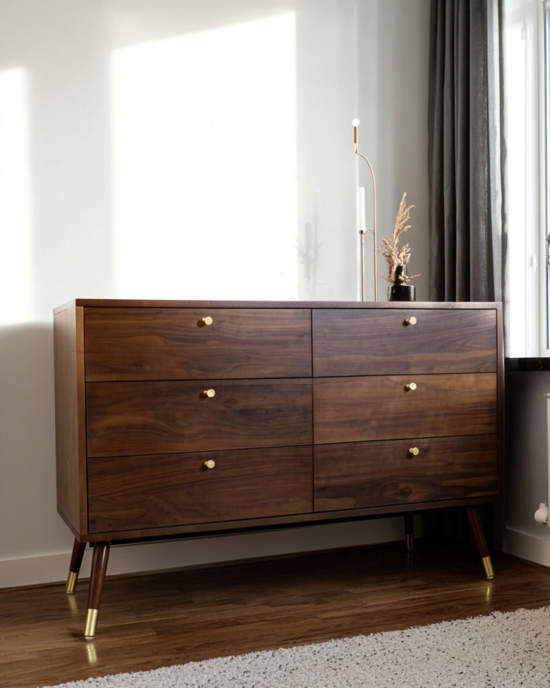 Szafa 'Prime' 6 szuflad - Orzech/Mosiądz