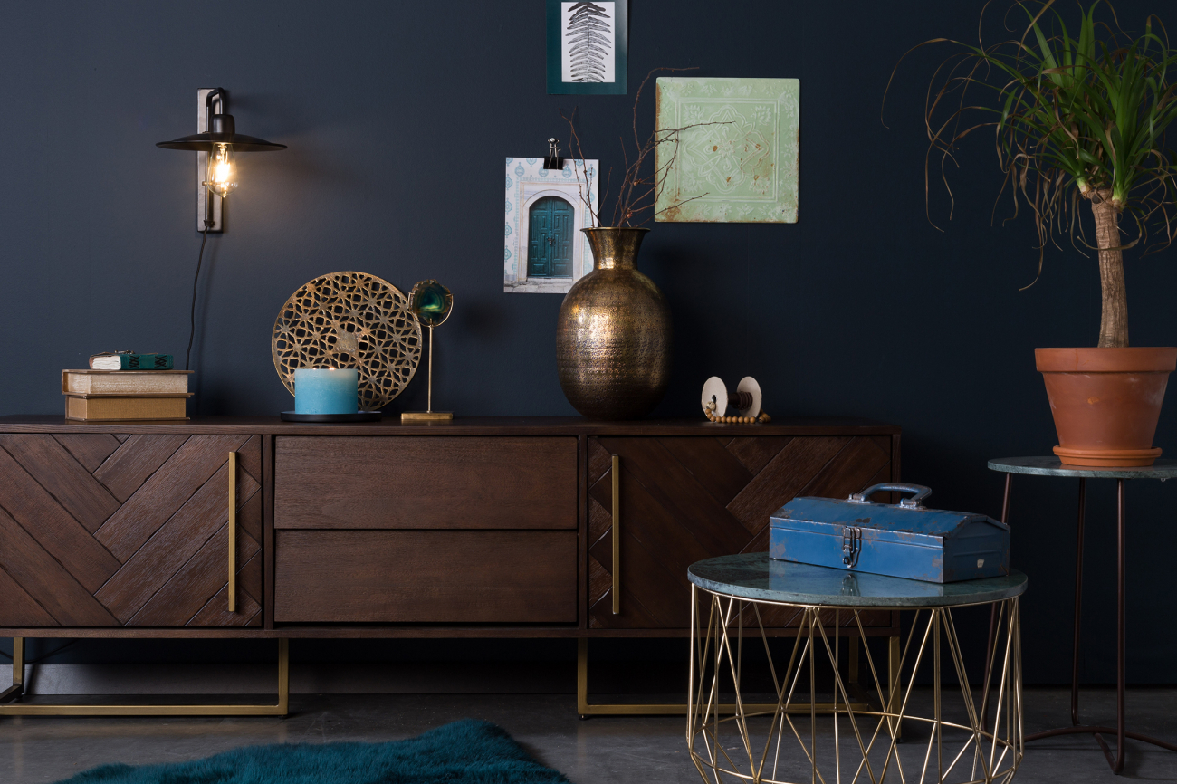 Stolik boczny 'Boss' - Zielony/Mosiądz