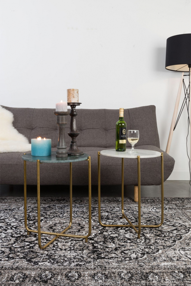 Stolik boczny 'Timpa' - Biały marmur/Mosiądz