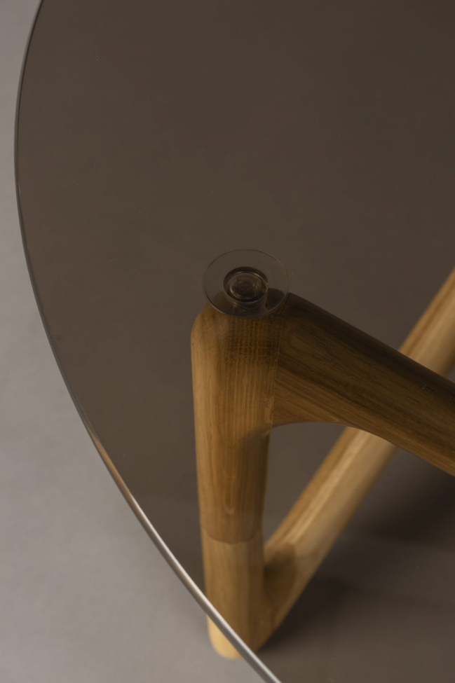 Stolik kawowy 'Naia' Okrągły 80cm - Naturalny/Szkło