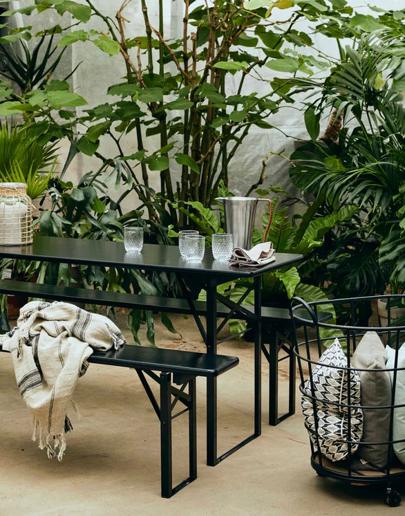 Stół i ławki 'Garden' 220x60cm - Czarne