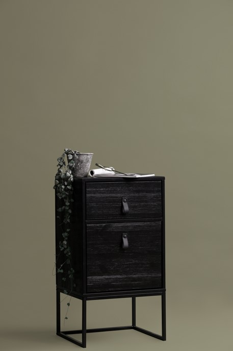 Stolik nocny 'Zola' z szufladą+szafką - Czarny