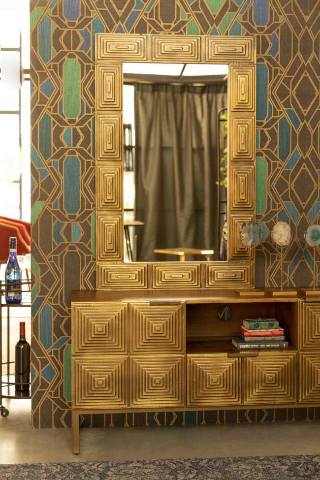 Stolik RTV 'Volan' - Brązowy/Mosiądz