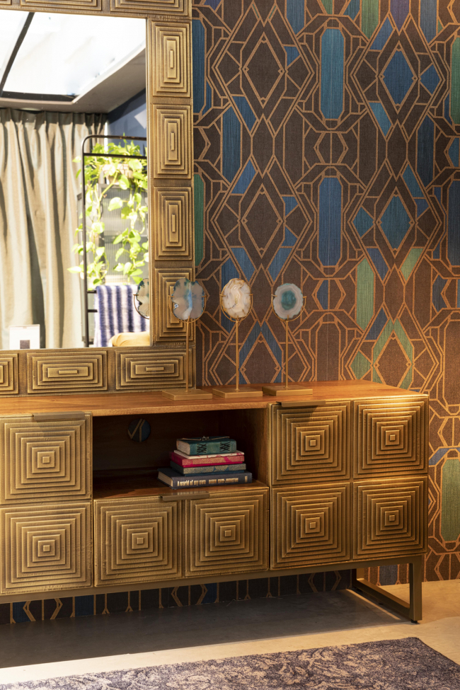 Stolik RTV 'Volan' - Brązowy/Mosiądz