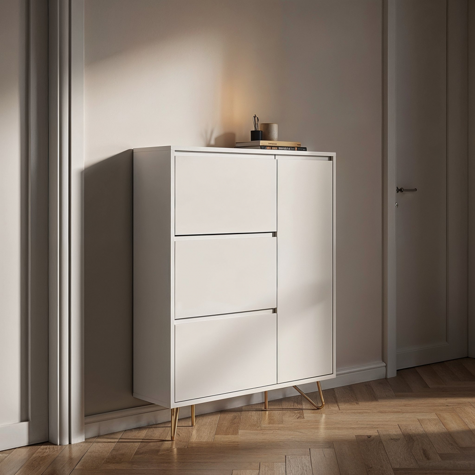 Szafka na buty 'Elle' - Biała/Mosiądz