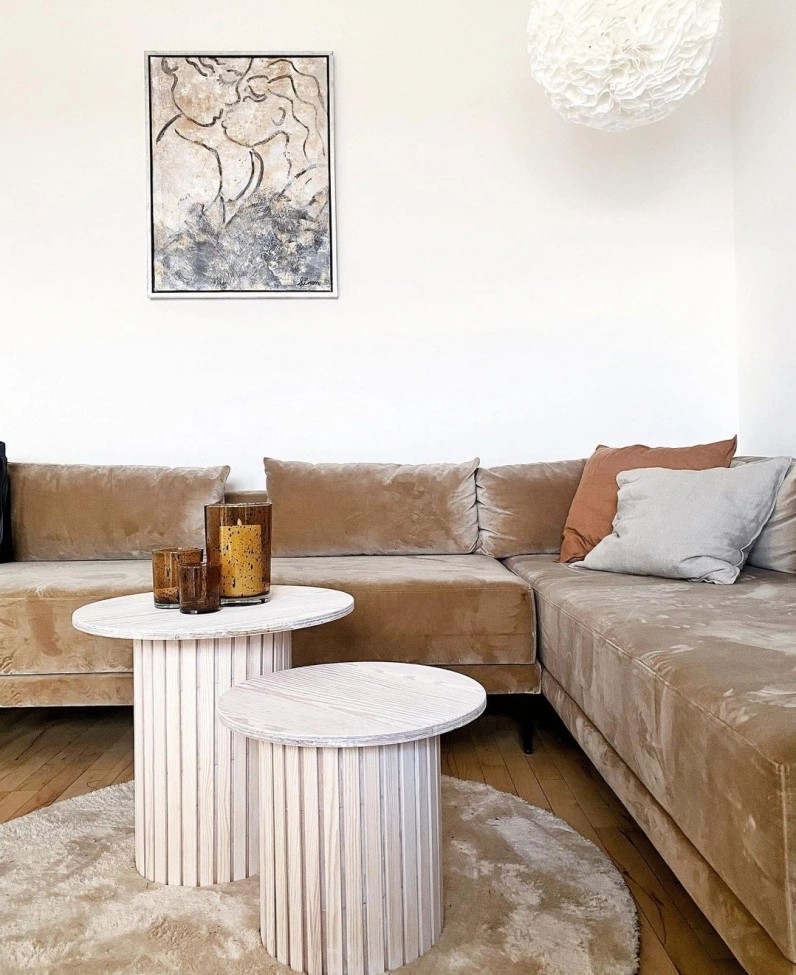 Rundt teppe 'Aranga Super Soft' - Beige