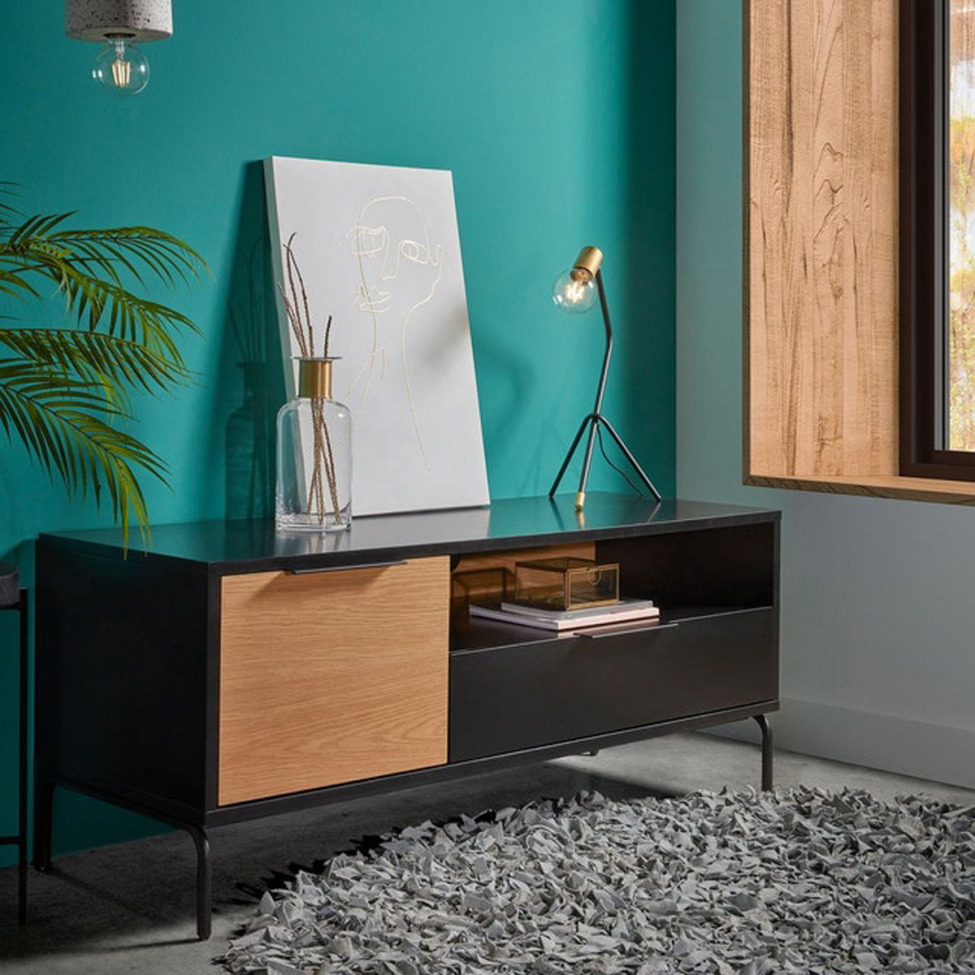 Stolik TV 'Koln' - Dąb/Czarny