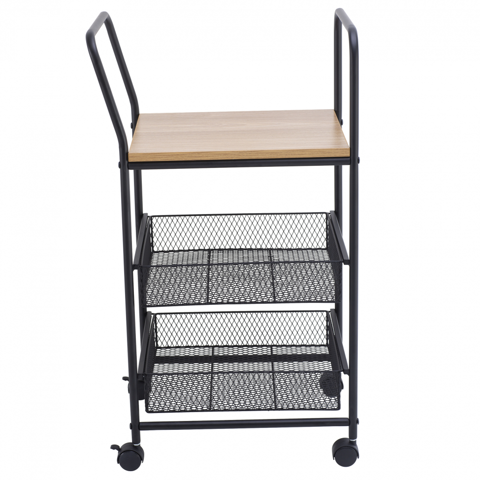 Wózek kuchenny/Wózek barowy 'Grums' - Czarny/Drewno