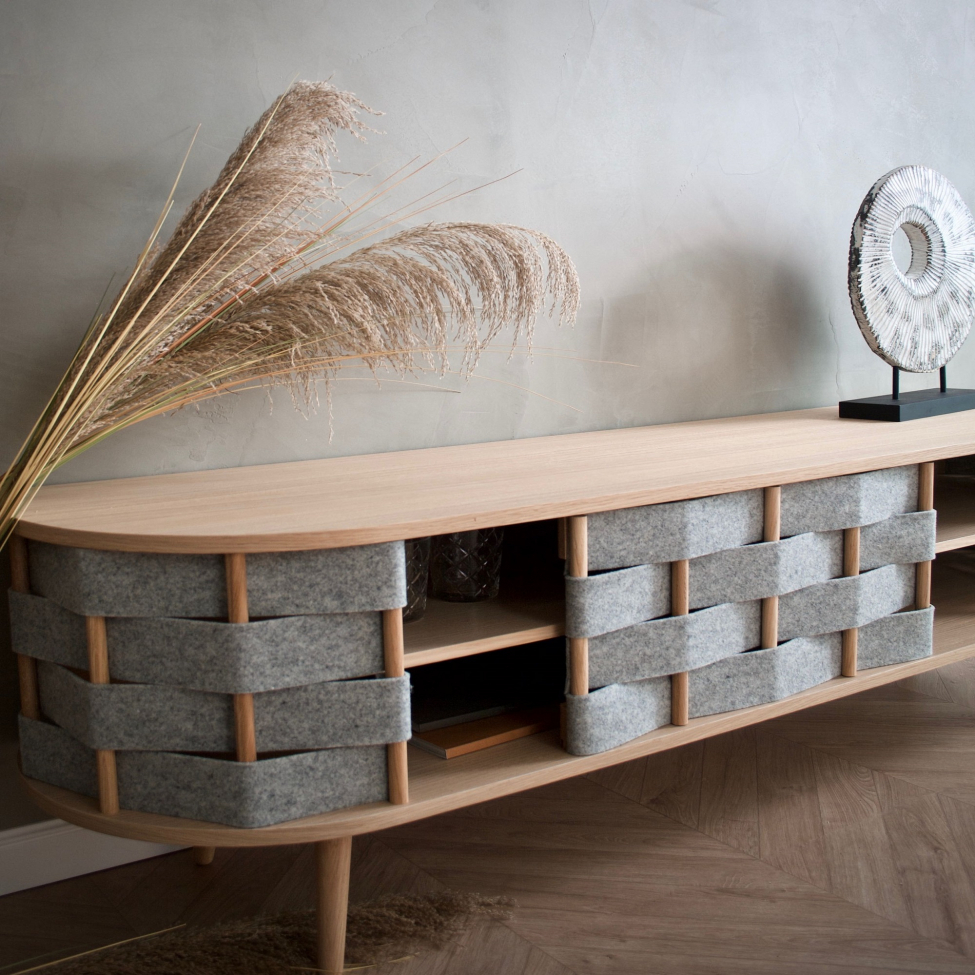 Stolik RTV 'Felt' 160cm - Naturalny/Szary