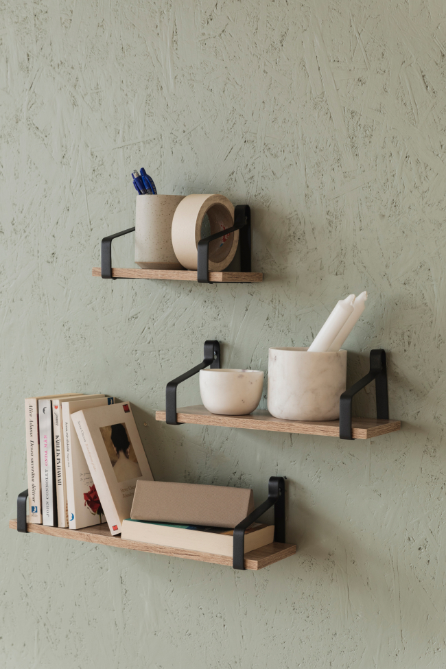 3-pak Półek ściennych 'Mia' - Czarny/Naturalny