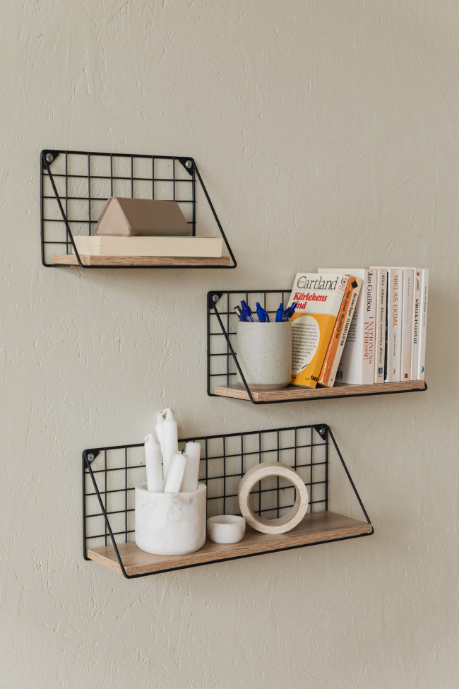 3-pak Półek ściennych 'Net' - Czarny/Naturalny