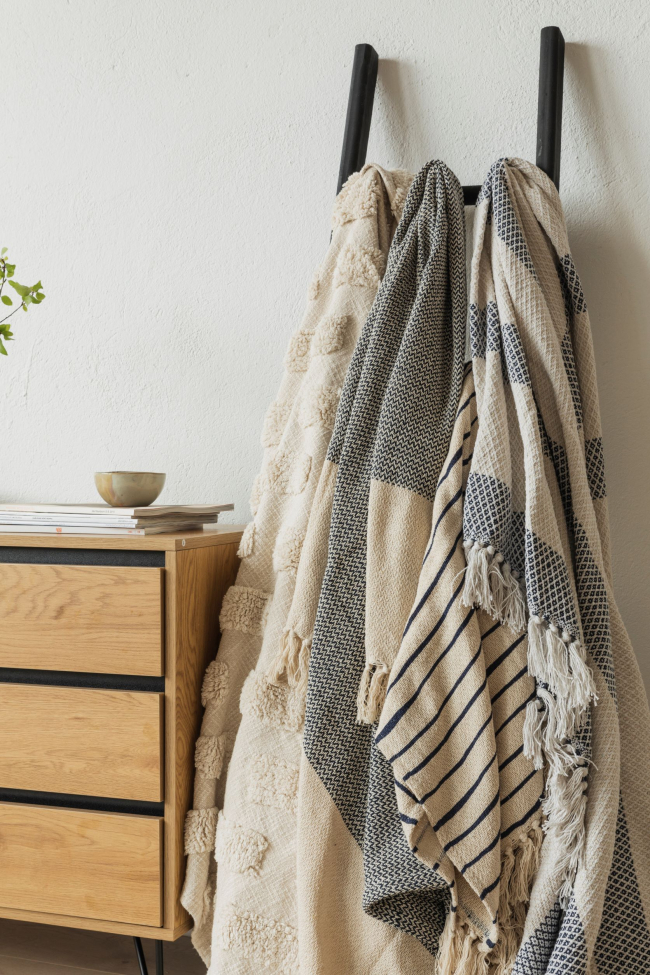 Koc z recyklingowanej bawełny 'Skiss' - Beżowy/Niebieski