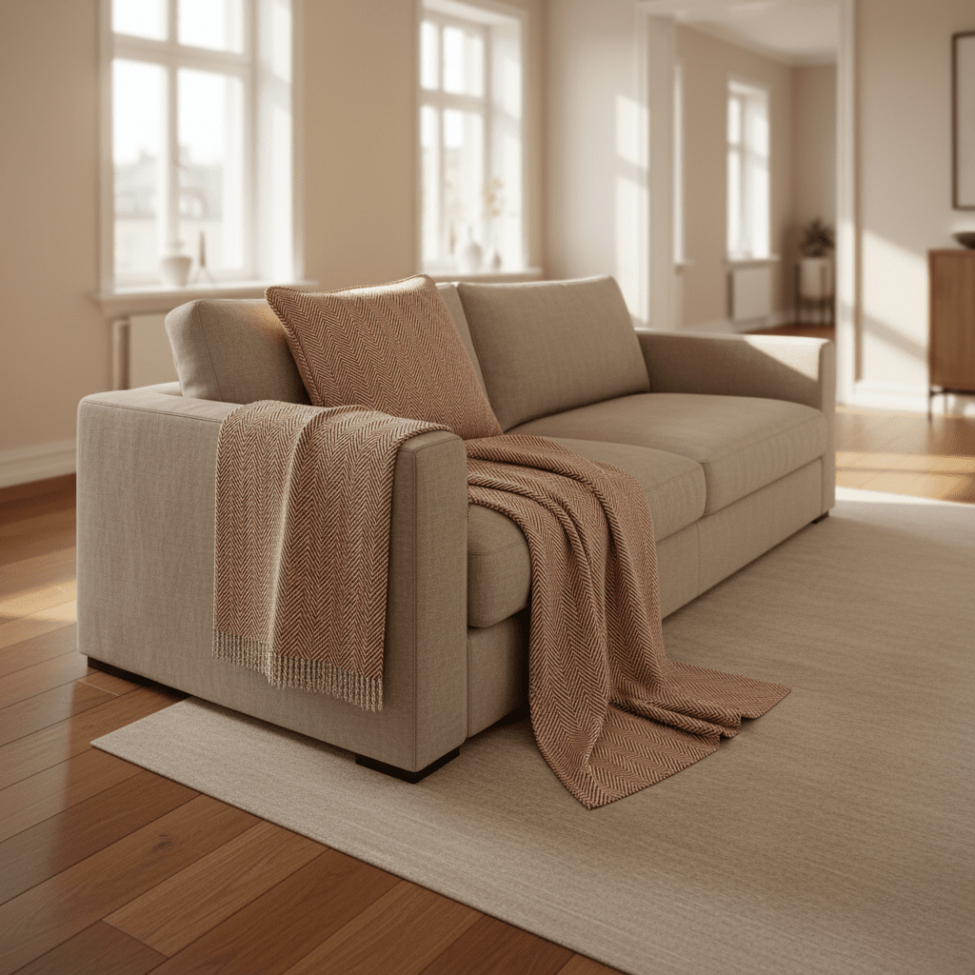 Poszewka na poduszkę 'Denisa Fishbone' 45x45cm - Brązowy/biały